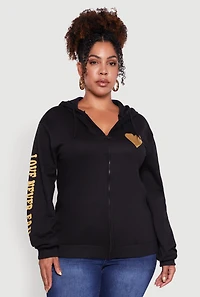 Womens Plus Size Love Never Fails Back Graphic Hoodie, Black, Size 2X