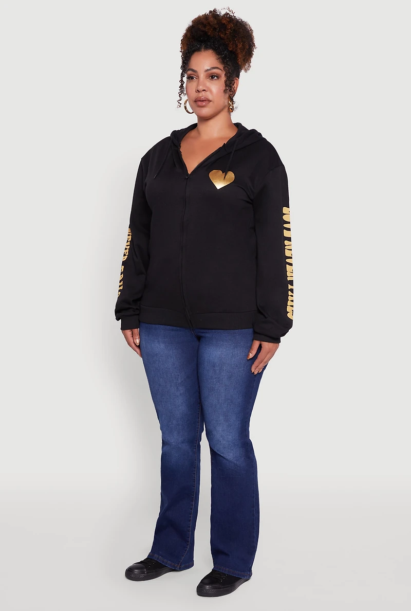 Womens Plus Size Love Never Fails Back Graphic Hoodie, Black, Size 2X