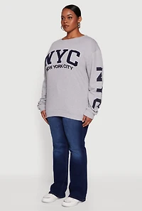 Womens Plus Size NYC Fleece Crew Neck Sweatshirt, Grey, Size 1X