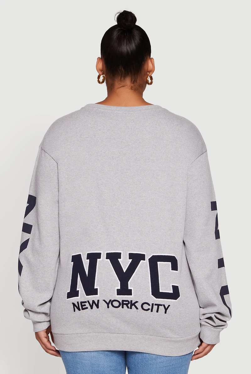 Womens Plus Size NYC Fleece Crew Neck Sweatshirt, Grey, Size 1X