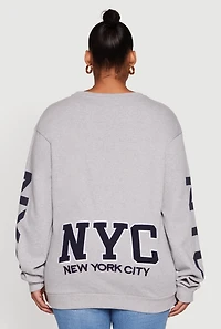 Womens Plus Size NYC Fleece Crew Neck Sweatshirt, Grey, Size 1X