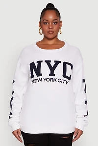 Womens Plus Size NYC Fleece Crew Neck Sweatshirt, White, Size 1X