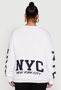 Womens Plus Size NYC Fleece Crew Neck Sweatshirt, White, Size 1X