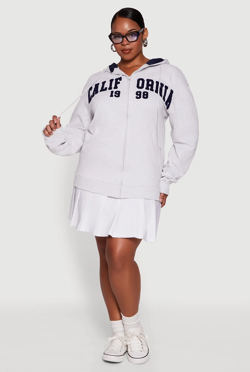 Womens Plus Size California Chenille Graphic Hooded Sweatshirt, Grey, Size 1X