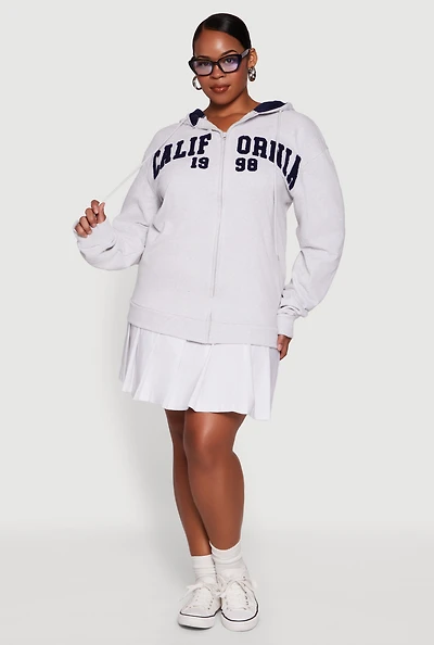 Womens Plus Size California Chenille Graphic Hooded Sweatshirt, Grey, Size 1X