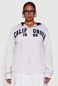 Womens Plus Size California Chenille Graphic Hooded Sweatshirt, Grey, Size 1X