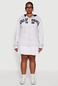 Womens Plus Size California Chenille Graphic Hooded Sweatshirt, Grey, Size 1X