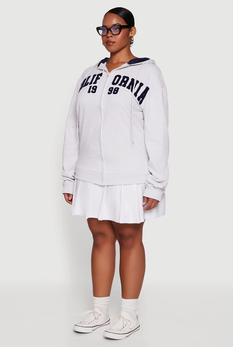 Womens Plus Size California Chenille Graphic Hooded Sweatshirt, Grey, Size 1X