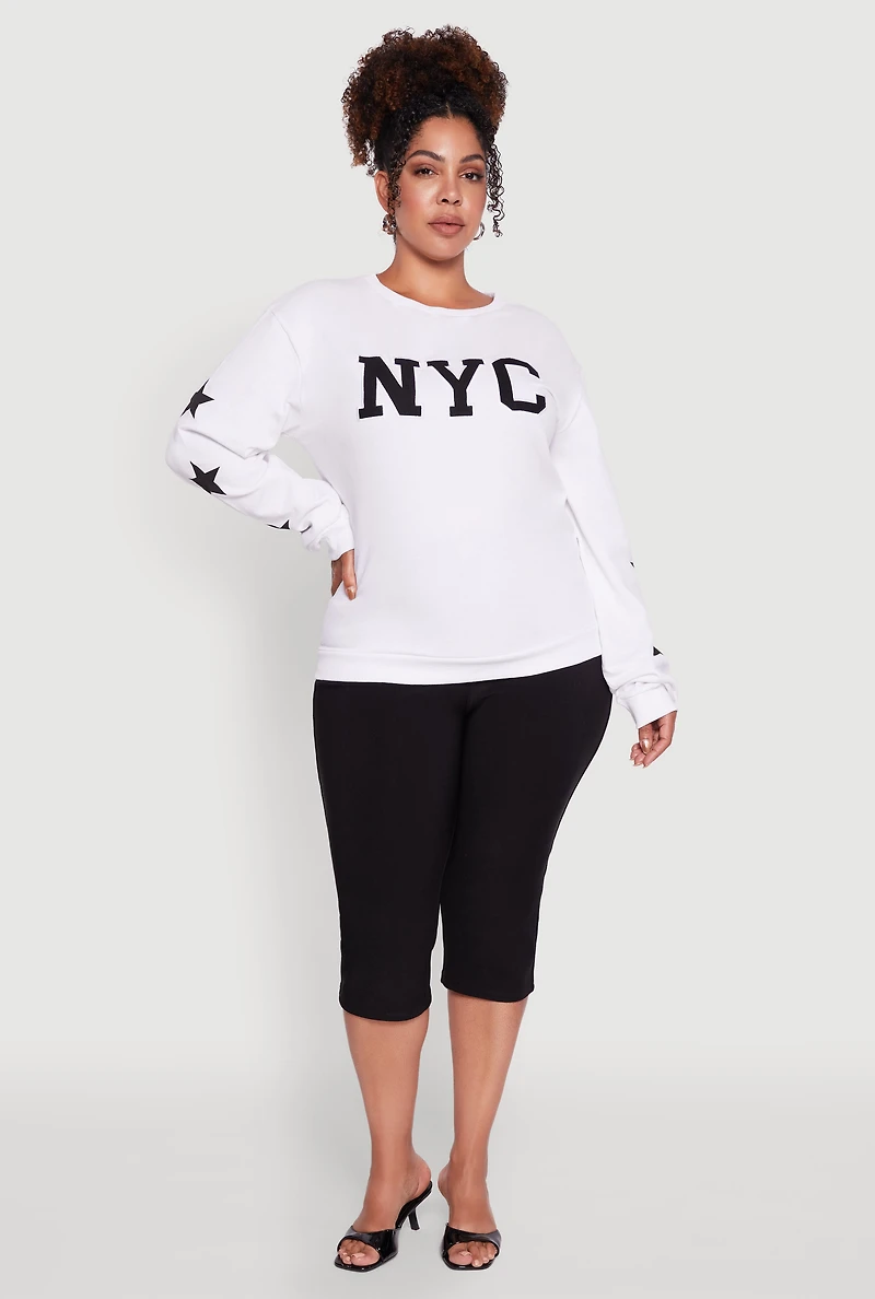 Womens Plus Size NYC Embroidered Pullover Sweatshirt, White, Size 3X