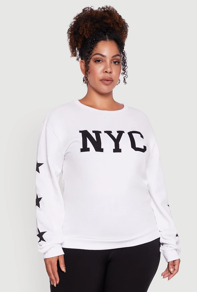 Plus NYC Embroidered Pullover Sweatshirt