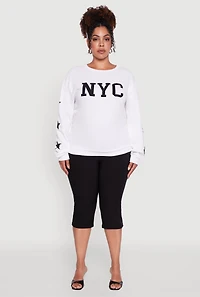Womens Plus Size NYC Embroidered Pullover Sweatshirt, White, Size 3X