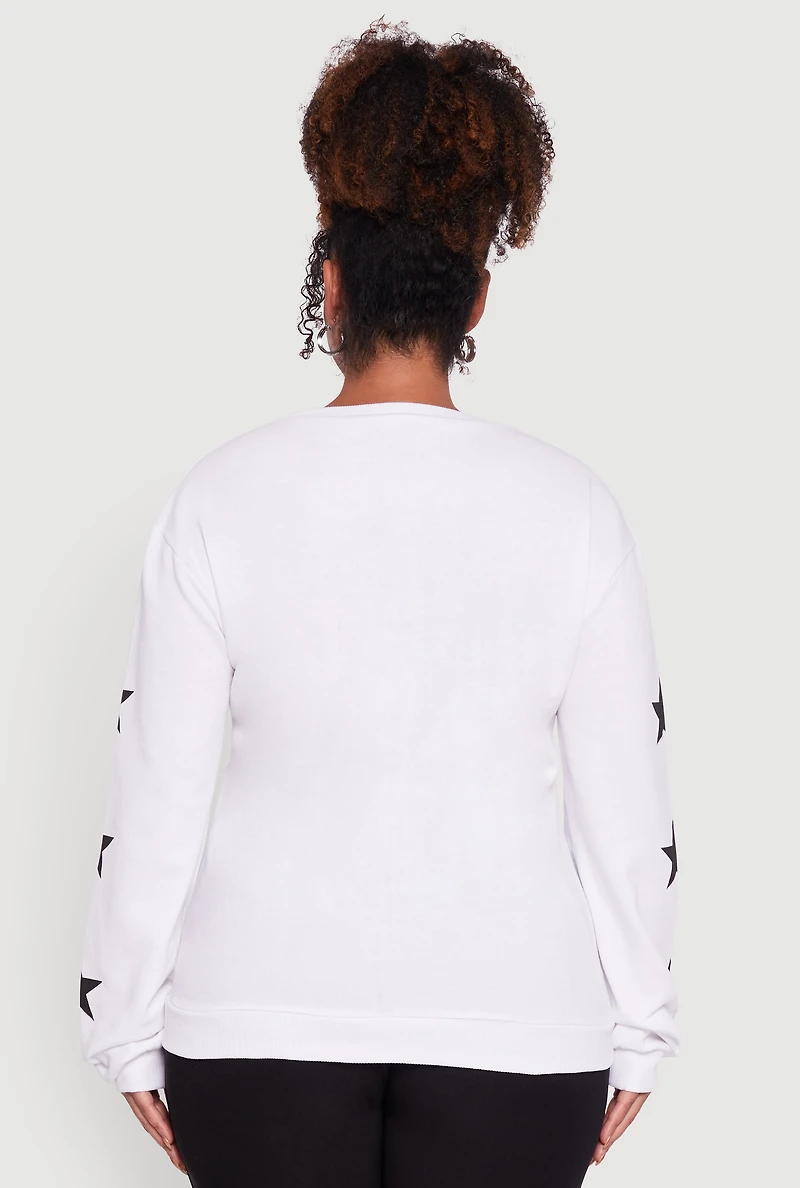 Womens Plus Size NYC Embroidered Pullover Sweatshirt, White, Size 2X