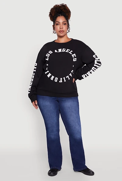 Womens Plus Size Los Angeles California Fleece Pullover Sweatshirt, Black, Size 1X