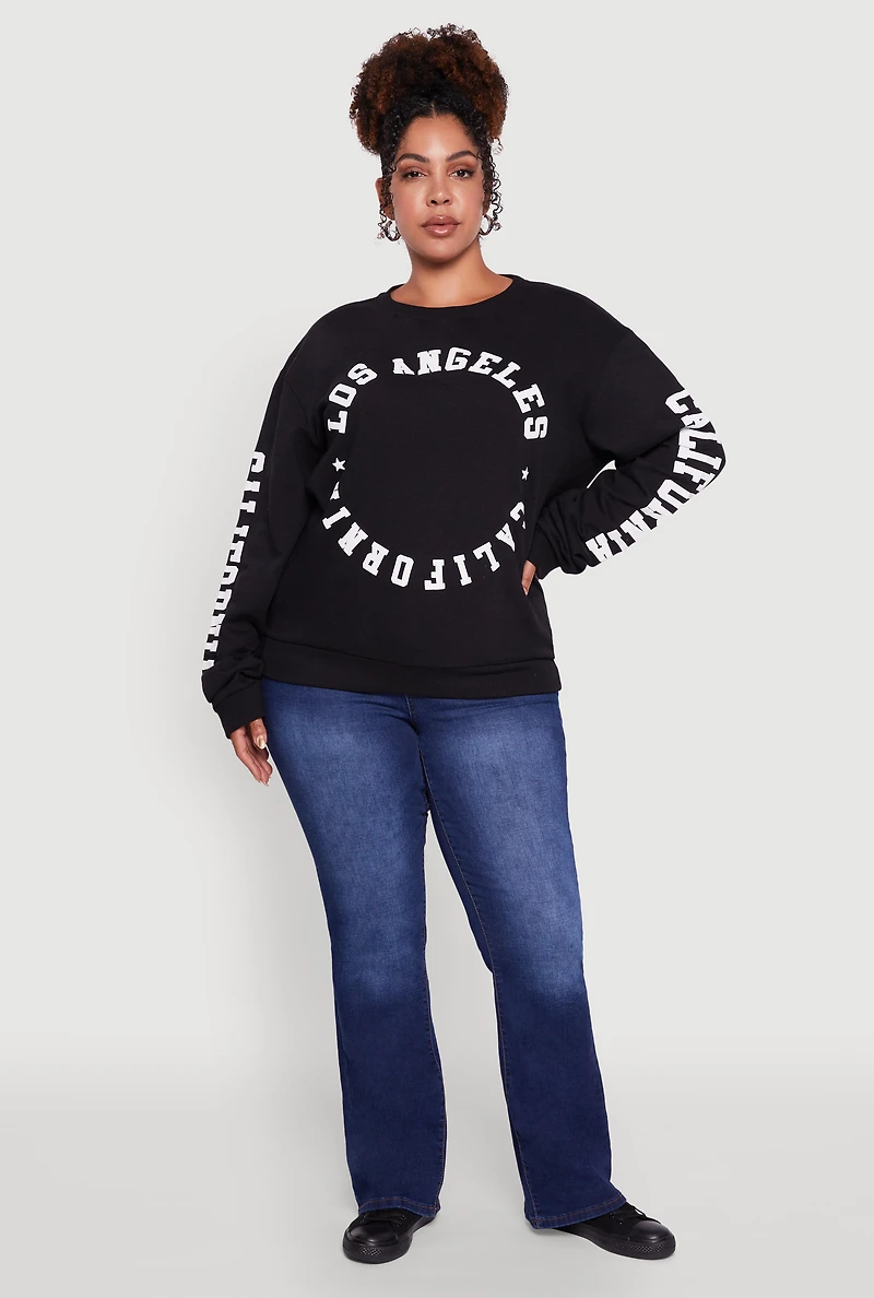 Womens Plus Size Los Angeles California Fleece Pullover Sweatshirt, Black, Size 2X