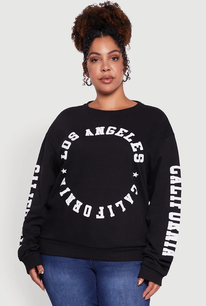 Womens Plus Size Los Angeles California Fleece Pullover Sweatshirt, Black, Size 2X