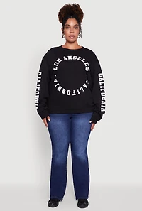 Womens Plus Size Los Angeles California Fleece Pullover Sweatshirt, Black, Size 2X
