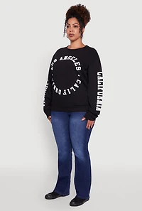 Womens Plus Size Los Angeles California Fleece Pullover Sweatshirt, Black, Size 2X
