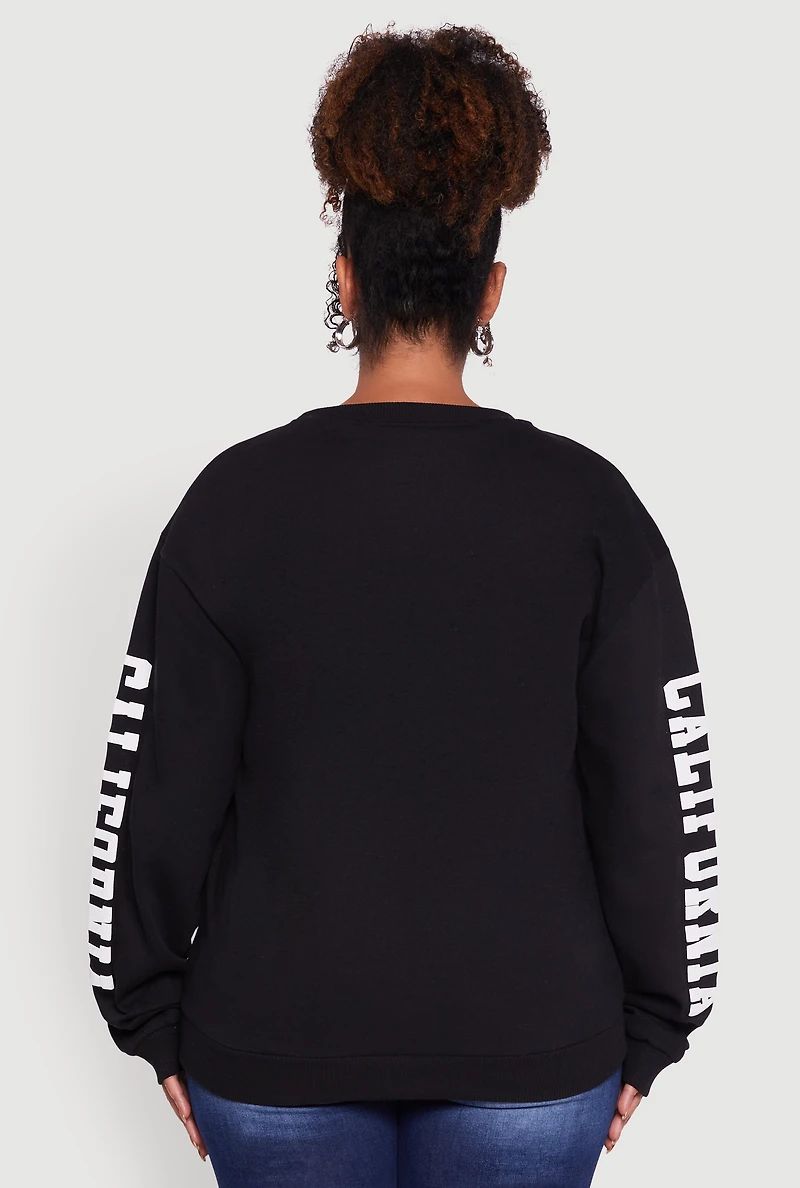 Womens Plus Size Los Angeles California Fleece Pullover Sweatshirt, Black, Size 2X
