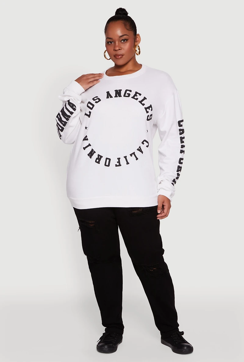 Womens Plus Size Los Angeles California Fleece Pullover Sweatshirt, White, Size 3X
