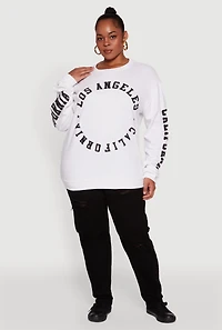 Womens Plus Size Los Angeles California Fleece Pullover Sweatshirt, White, Size 3X