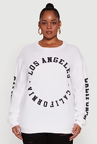 Womens Plus Size Los Angeles California Fleece Pullover Sweatshirt, White, Size 3X