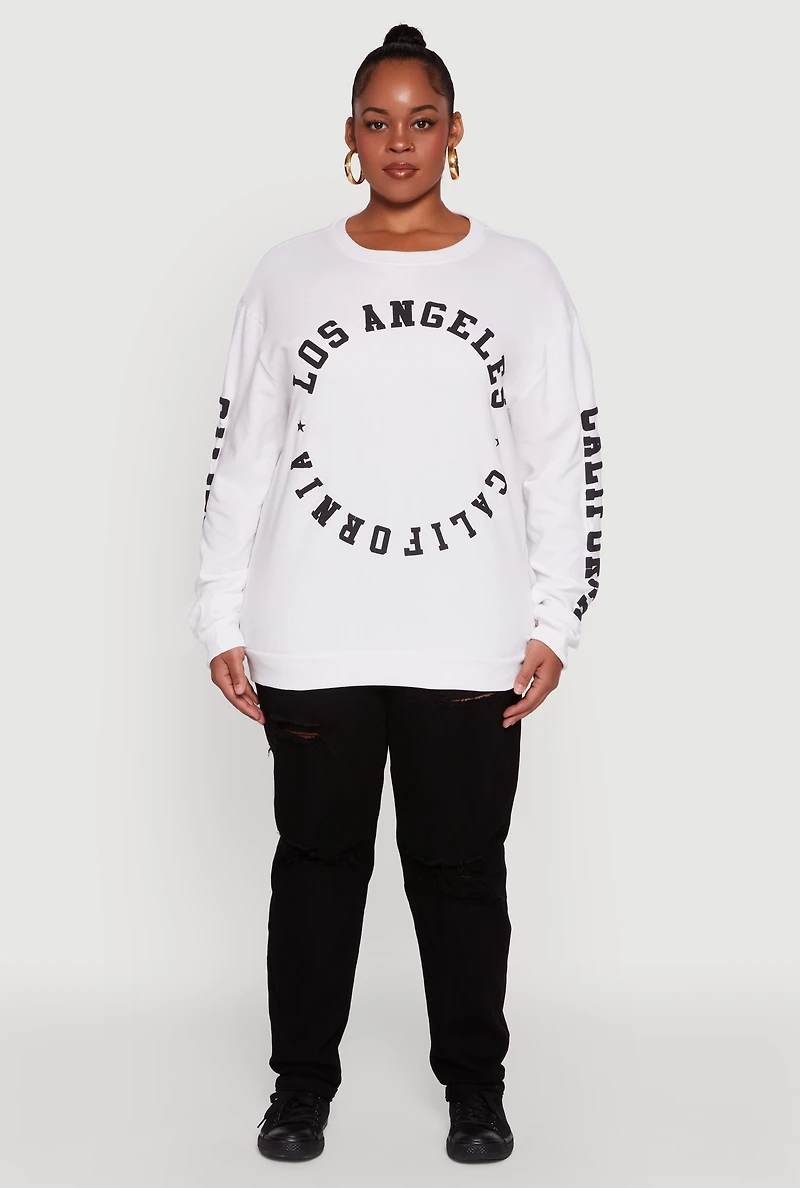 Womens Plus Size Los Angeles California Fleece Pullover Sweatshirt, White, Size 3X