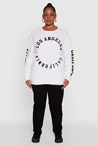 Womens Plus Size Los Angeles California Fleece Pullover Sweatshirt, White, Size 3X