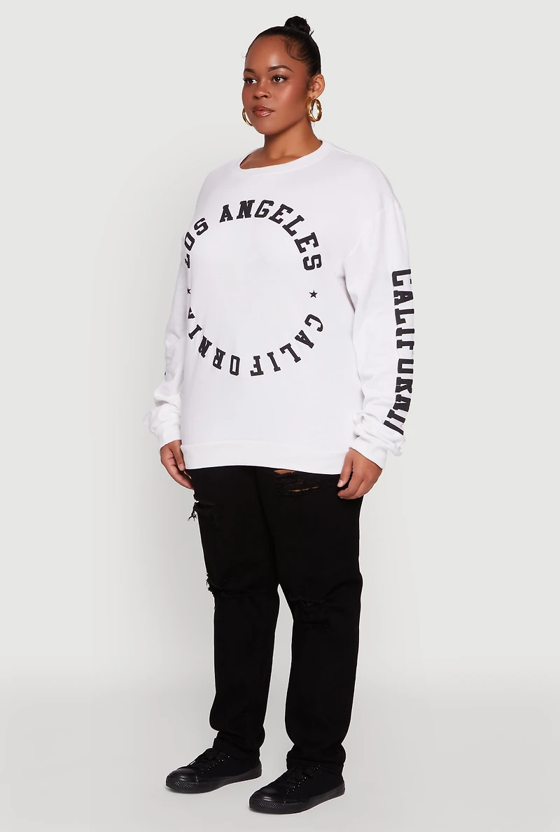 Womens Plus Size Los Angeles California Fleece Pullover Sweatshirt, White, Size 3X