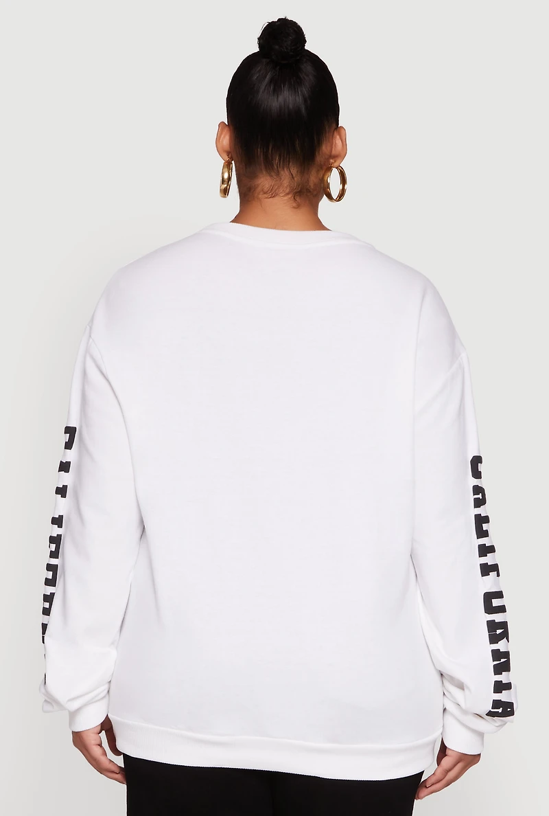 Womens Plus Size Los Angeles California Fleece Pullover Sweatshirt, White, Size 3X