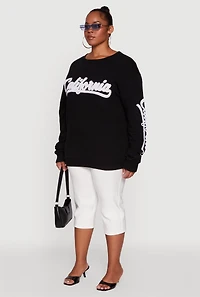 Womens Plus Size Chenille California Pullover Sweatshirt, Black, Size 1X
