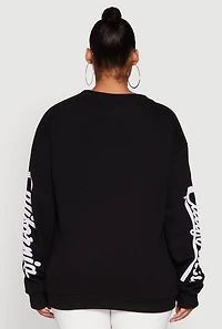 Womens Plus Size Chenille California Pullover Sweatshirt, Black, Size 1X