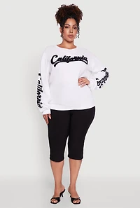 Womens Plus Chenille California Pullover Sweatshirt, White,
