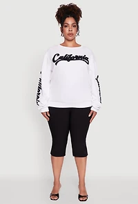 Womens Plus Chenille California Pullover Sweatshirt, White,