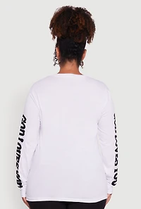 Womens Plus Size Velvet Burnout God Loves You Long Sleeve Tee, White, Size 1X