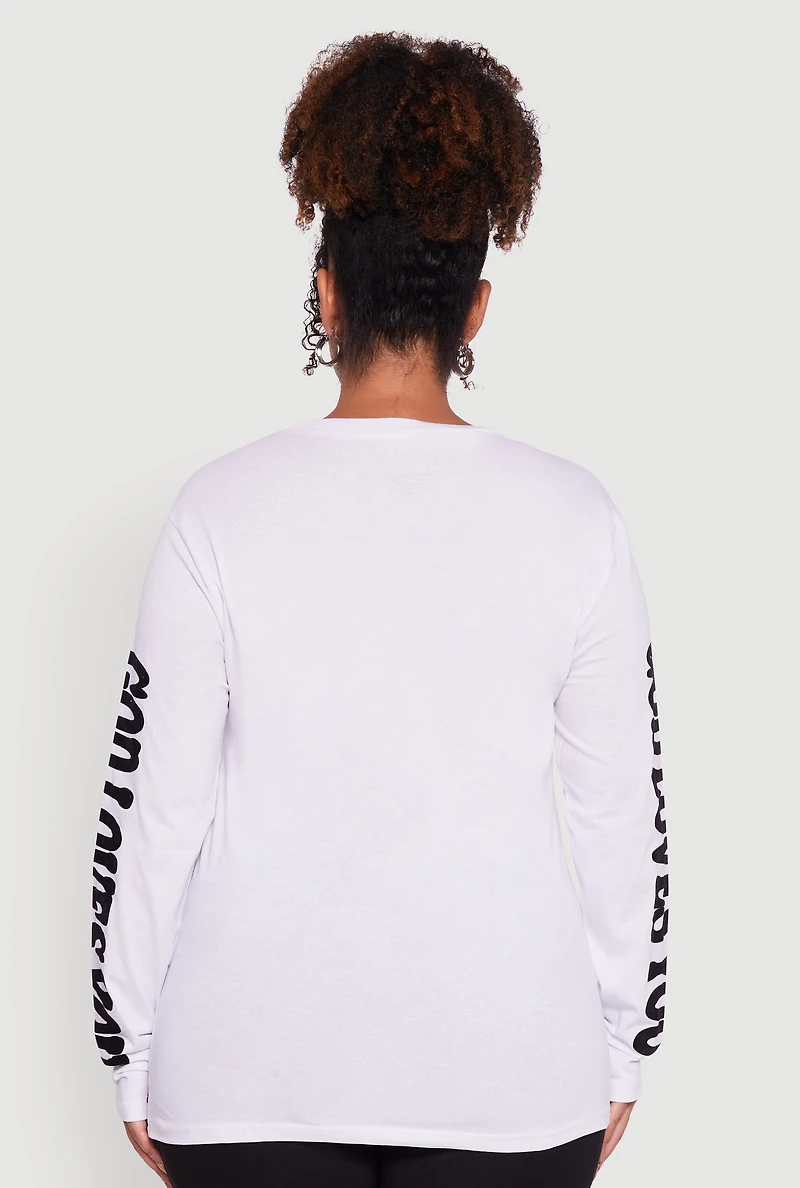 Womens Plus Size Velvet Burnout God Loves You Long Sleeve Tee, White, Size 3X