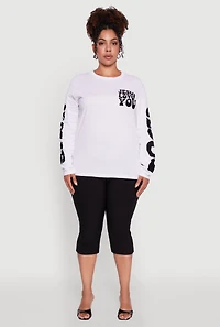 Womens Plus Size Velvet Burnout Jesus Loves You Long Sleeve Tee, White, Size 1X