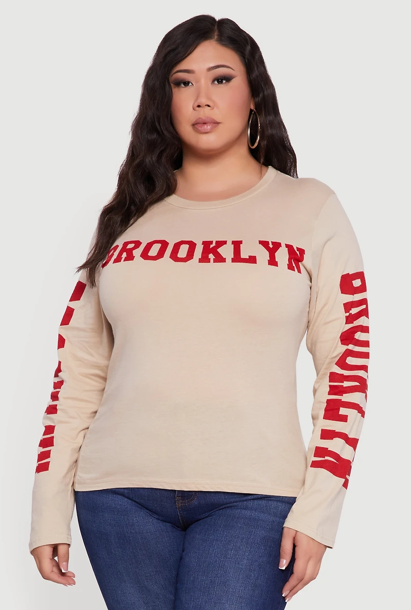 Plus Long Sleeve Crew Neck Brooklyn Graphic Tee