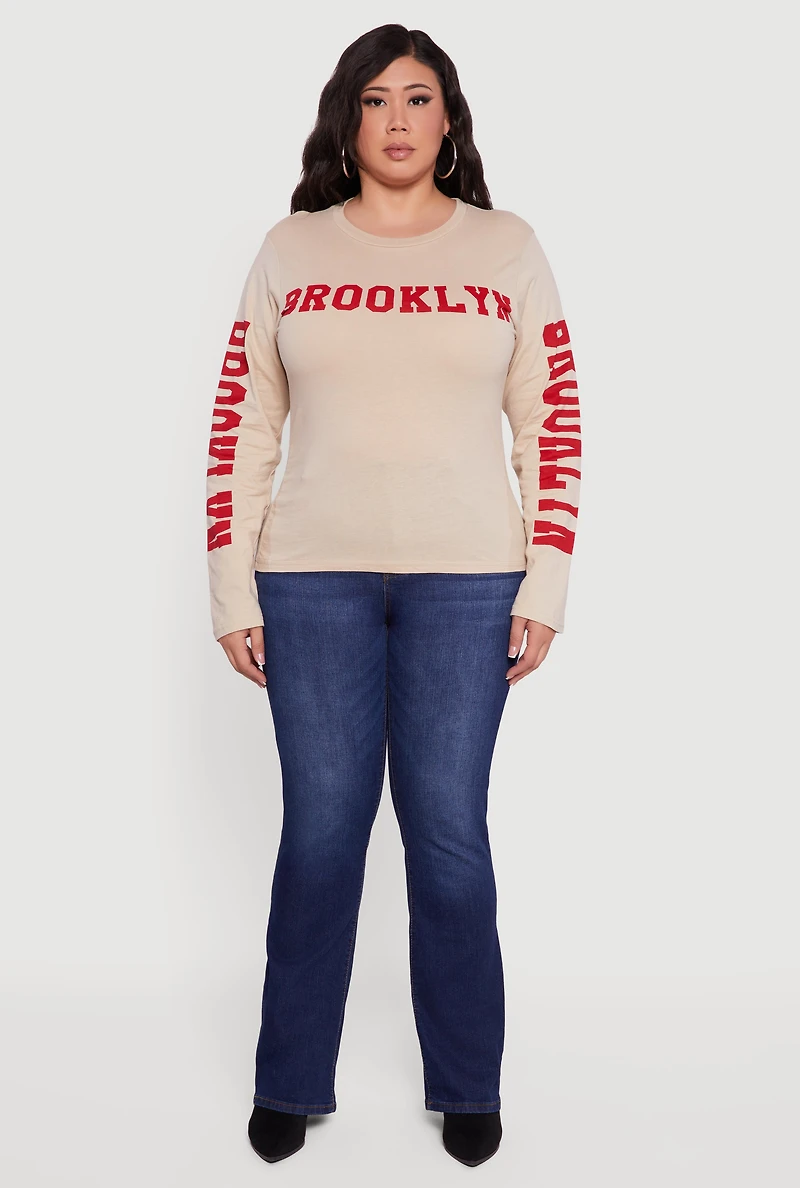 Plus Long Sleeve Crew Neck Brooklyn Graphic Tee