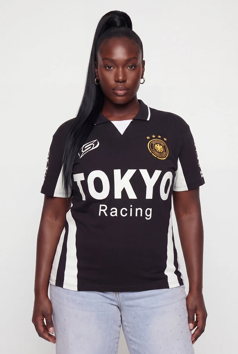 Plus Color Blocked Tokyo Racing Graphic Polo Top