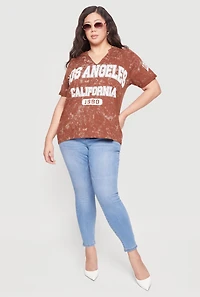 Plus Acid Wash Los Angeles Graphic Notched Neck Tee