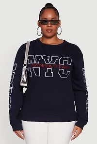 Womens Plus Size NYC Manhattan Embroidered Graphic Sweatshirt, Blue, Size 2X