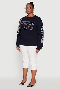 Womens Plus Size NYC Manhattan Embroidered Graphic Sweatshirt, Blue, Size 2X