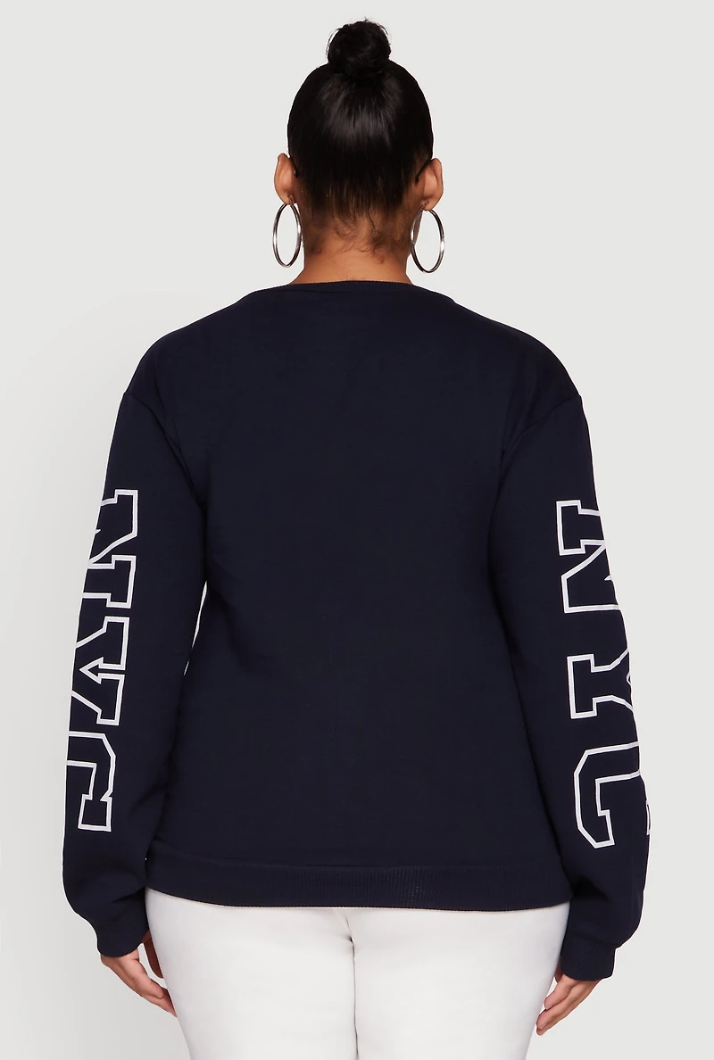 Womens Plus Size NYC Manhattan Embroidered Graphic Sweatshirt, Blue, Size 2X