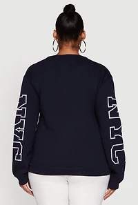 Womens Plus Size NYC Manhattan Embroidered Graphic Sweatshirt, Blue, Size 2X