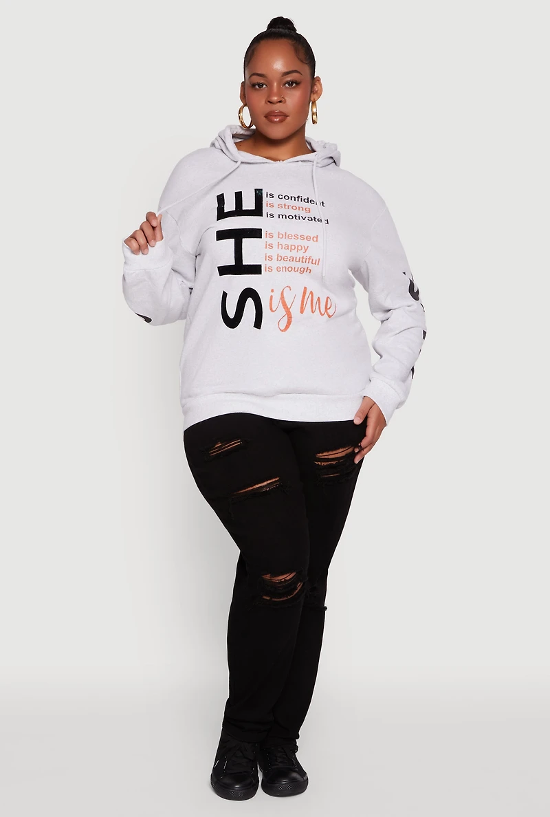 Womens Plus Size She Is Me Graphic Pullover Hoodie, Grey, Size 3X
