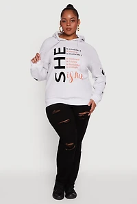 Womens Plus Size She Is Me Graphic Pullover Hoodie, Grey, Size 3X
