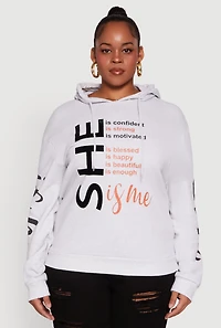 Womens Plus Size She Is Me Graphic Pullover Hoodie, Grey, Size 3X