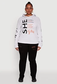 Womens Plus Size She Is Me Graphic Pullover Hoodie, Grey, Size 3X