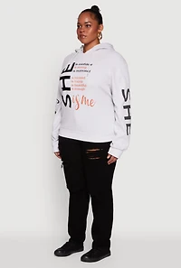 Womens Plus Size She Is Me Graphic Pullover Hoodie, Grey, Size 3X