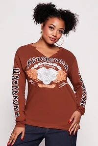 Plus Motorcycle Graphic Long Sleeve Top
